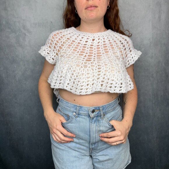Handmade Crochet White‎ Beach Top Size Small - Picture 2 of 5